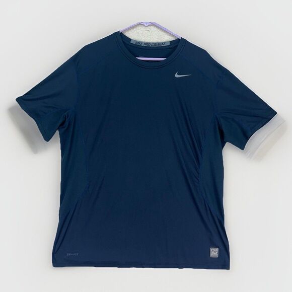 Nike Pro Combat Shirt Mens 2XL‎ XXL Navy Blue  Fitted Dri Fit Short Sleeve - Picture 1 of 4